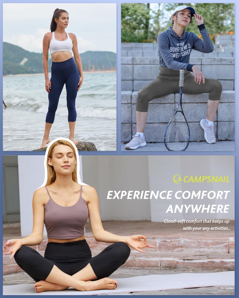CAMPSNAIL 4 Pack Capri Leggings for Women - High Waisted Capris Soft Tummy Control Yoga Pants Workout Tights - Image 4